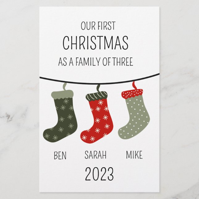 Erste Weihnachten als Familie von drei Briefpapier (Vorderseite)