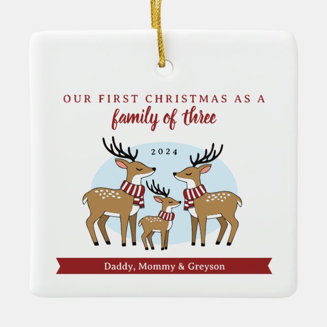 Erste Weihnachten als Familie von drei Fotos Keramikornament (Vorderseite)
