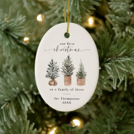 Erste Weihnachten als Familie von drei Keramik Ornament