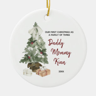 Erste Weihnachten als Familie von drei Keramik Ornament