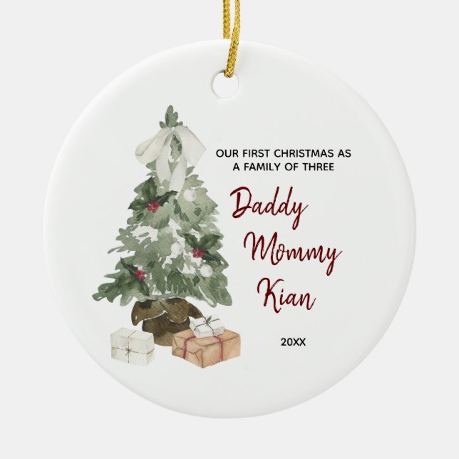 Erste Weihnachten als Familie von drei Keramik Ornament (Vorne)