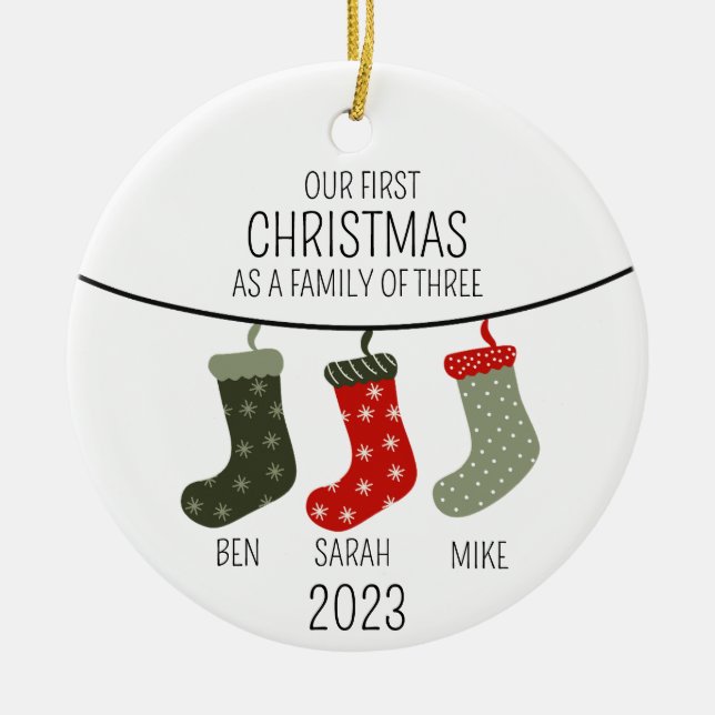 Erste Weihnachten als Familie von drei Keramik Ornament (Vorne)
