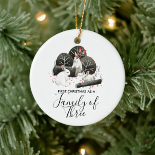 Erste Weihnachten als Familie von drei Keramik Ornament
