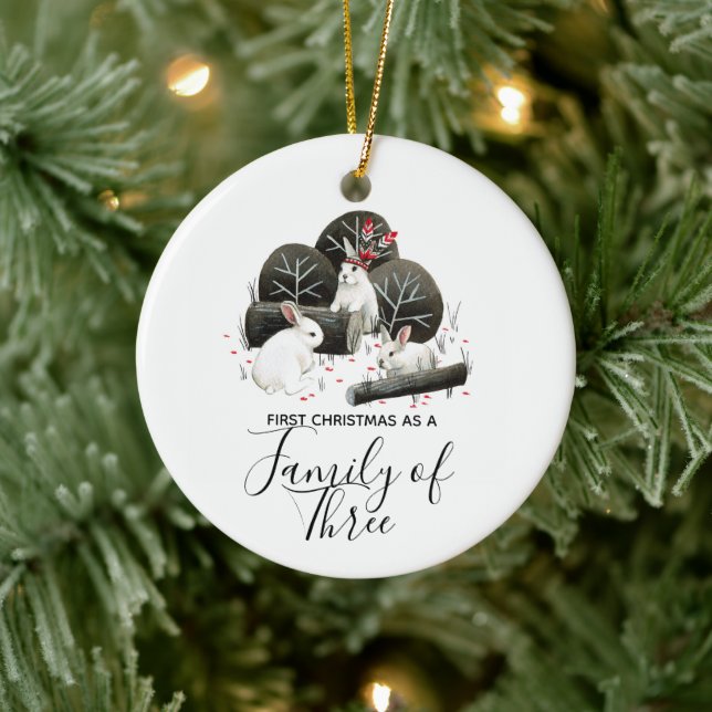 Erste Weihnachten als Familie von drei Keramik Ornament (Baum)