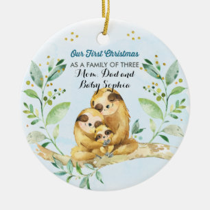 Erste Weihnachten als Familie von drei Keramik Ornament