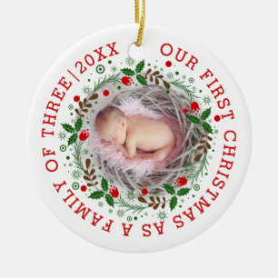 Erste Weihnachten als Familie von drei Kranken Fot Keramik Ornament