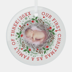 Erste Weihnachten als Familie von drei Kranken Fot Ornament Aus Glas