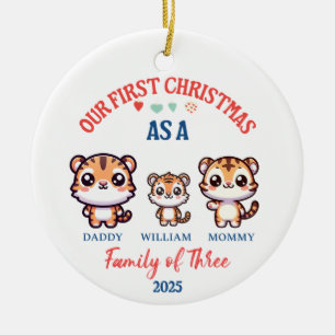 Erste Weihnachten als Familie von drei Niedlichen Keramik Ornament