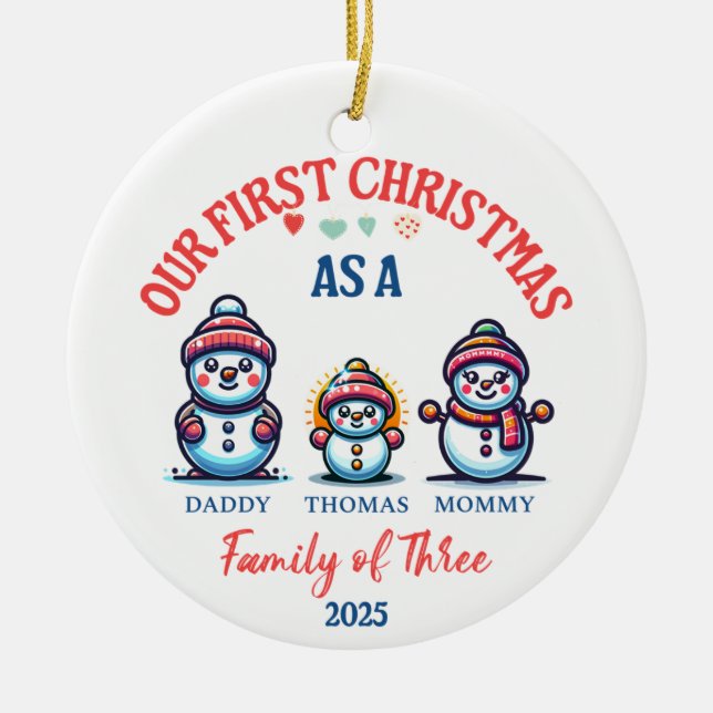 Erste Weihnachten als Familie von drei Niedlichen  Keramik Ornament (Vorne)