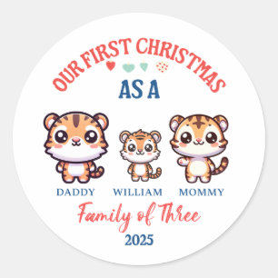 Erste Weihnachten als Familie von drei Niedlichen Runder Aufkleber