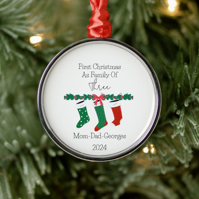 Erste Weihnachten als Familie von drei Ornament Aus Metall (Baum)