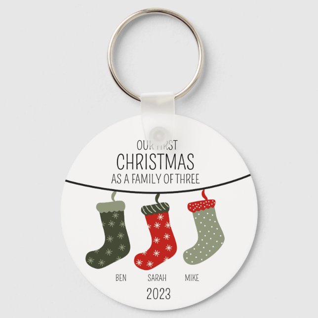 Erste Weihnachten als Familie von drei Schlüsselanhänger (Vorderseite)