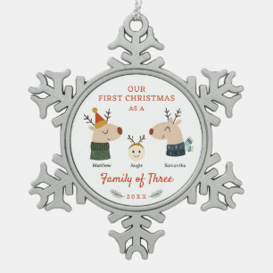 Erste Weihnachten als Familie von drei Schneeflocken Zinn-Ornament