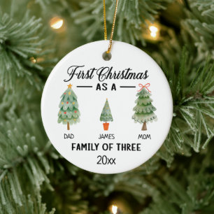 Erste Weihnachten als Familie von drei Wasserfarbe Keramik Ornament