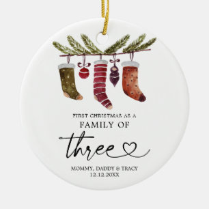 Erste Weihnachten als Familie von drei Ziergeschen Keramik Ornament