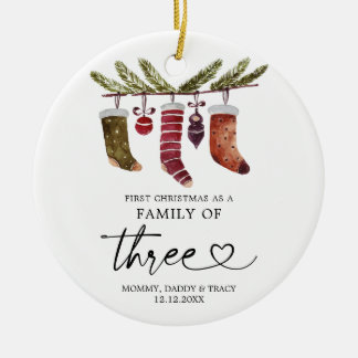 Erste Weihnachten als Familie von drei Ziergeschen Keramik Ornament