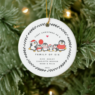 Erste Weihnachten als Familie von sechs Pinguinen Keramik Ornament
