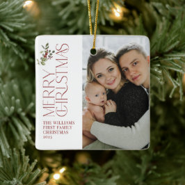 Erste Weihnachten als Foto der Familie Berry Water Keramikornament