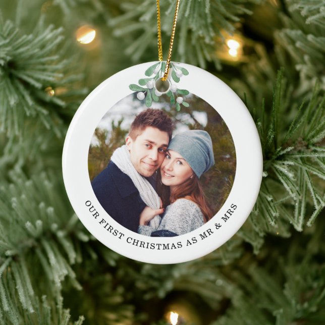 Erste Weihnachten als Foto Mistletoe Cera Keramik Ornament (Baum)