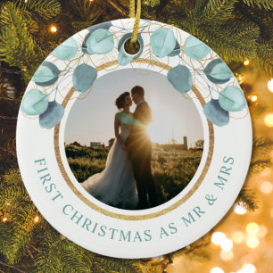 Erste Weihnachten als Frau & Frau Eukalyptus Gold Keramik Ornament