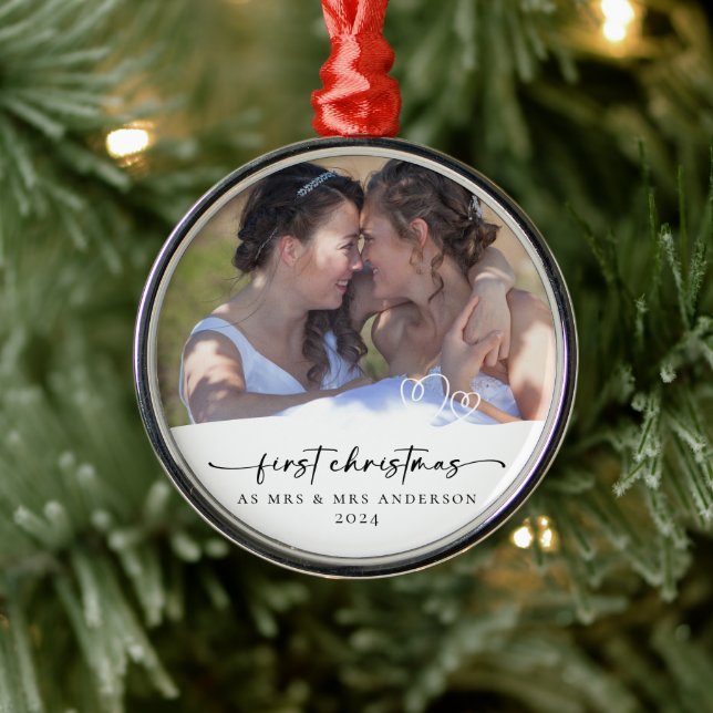 Erste Weihnachten als Frau & Frau Foto Keepake Ornament Aus Metall (Baum)