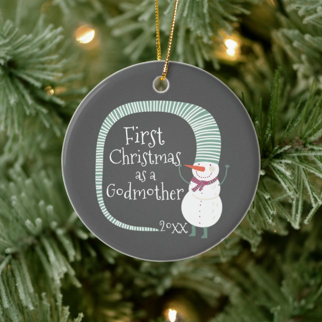 Erste Weihnachten als Godmutter Personalisiert Sno Keramik Ornament (Baum)
