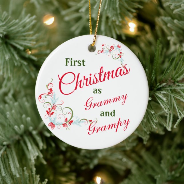 Erste Weihnachten als graues und graues Foto Keramik Ornament (Baum)