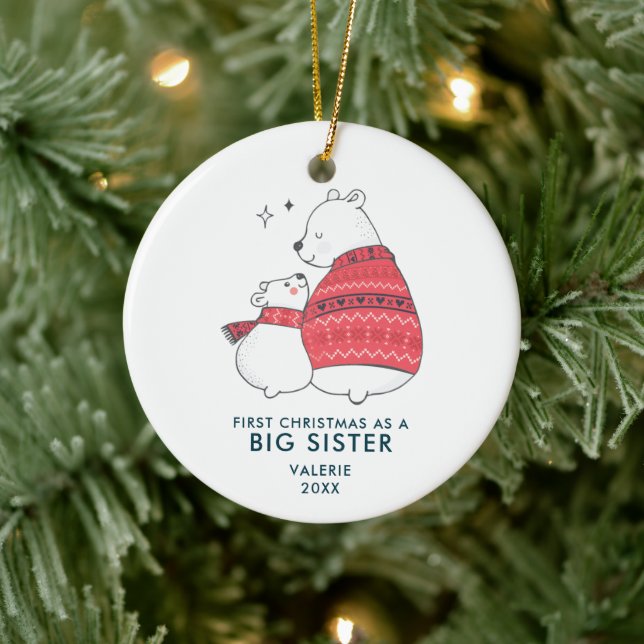 Erste Weihnachten als große, Personalisierte Bären Keramik Ornament (Baum)