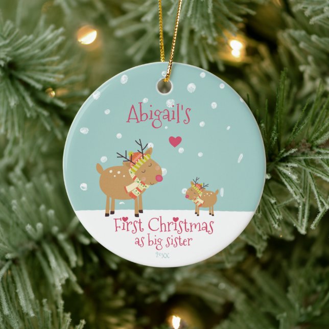 Erste Weihnachten als große Schwester, Niedliche R Keramik Ornament (Baum)