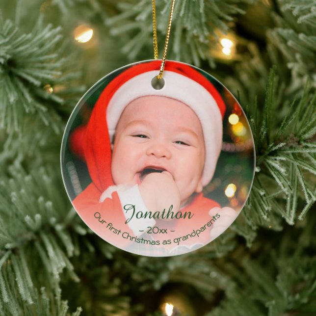 Erste Weihnachten als Großeltern 2025 Foto Urlaub Keramik Ornament (Baum)