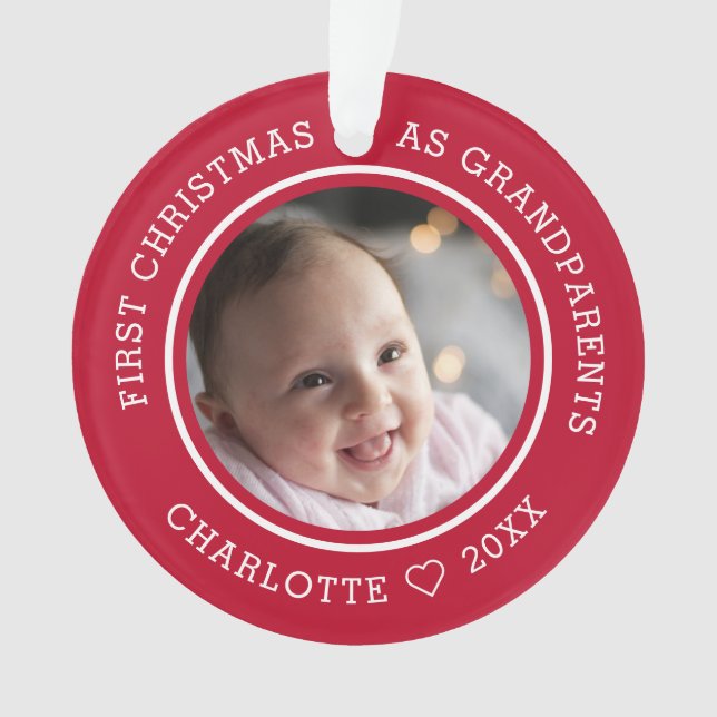 Erste Weihnachten als Großeltern 2 Foto rot Ornament (Vorderseite)