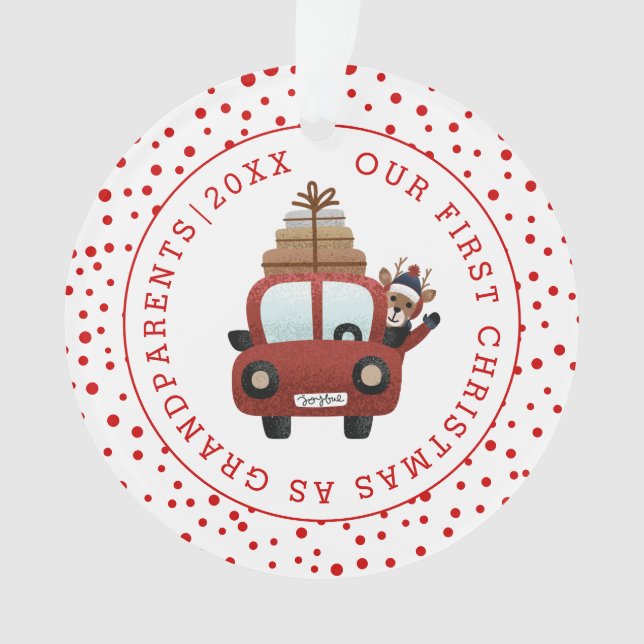 Erste Weihnachten als Großeltern Auto und rotes Fo Ornament (Vorderseite)