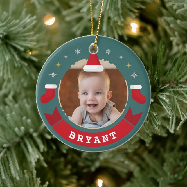 Erste Weihnachten als Großeltern Baby Foto Keramik Ornament (Baum)