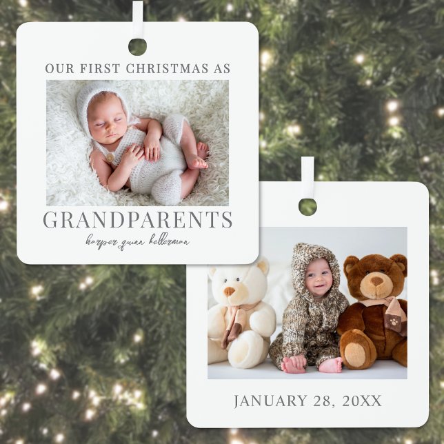 Erste Weihnachten als Großeltern Baby Foto Ornament Aus Metall (First Christmas As Grandparents Baby Photo Metal Ornament)