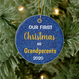 Erste Weihnachten als Großeltern Blue Glitzer Foto Keramik Ornament