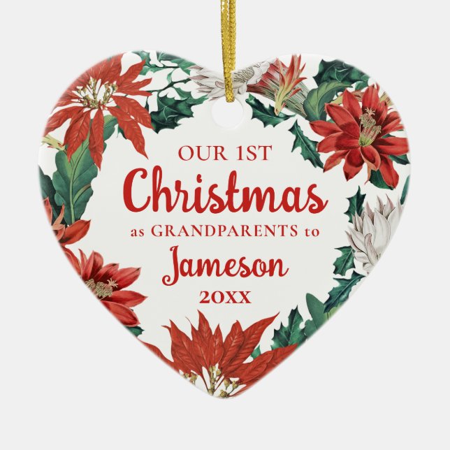 Erste Weihnachten als Großeltern Blumenreath Keramik Ornament (Vorne)