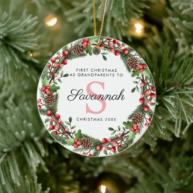 Erste Weihnachten als Großeltern Blumenrege Keramik Ornament (Baum)