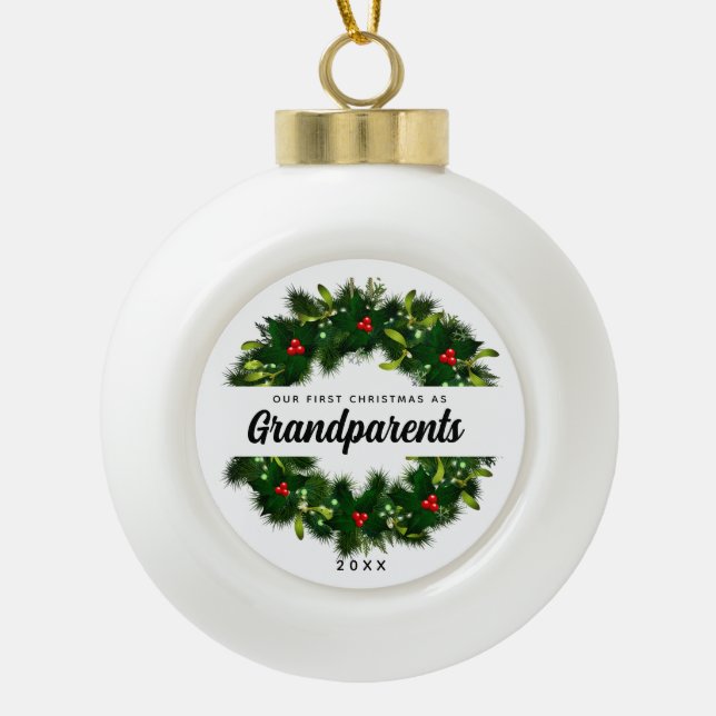 Erste Weihnachten als Großeltern Elegante Keepake Keramik Kugel-Ornament (Vorderseite)