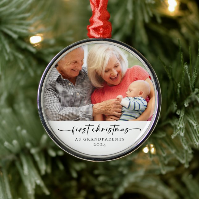 Erste Weihnachten als Großeltern Foto Keepake Ornament Aus Metall (Baum)
