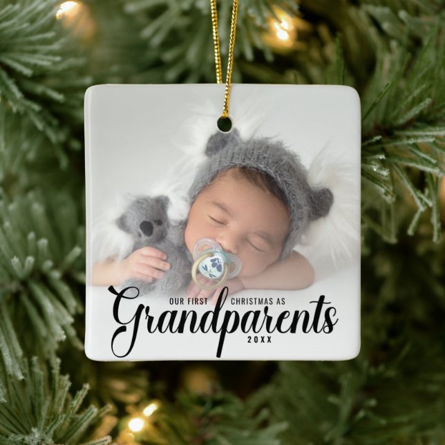 Erste Weihnachten als Großeltern-Foto Keramikornament (Baum)
