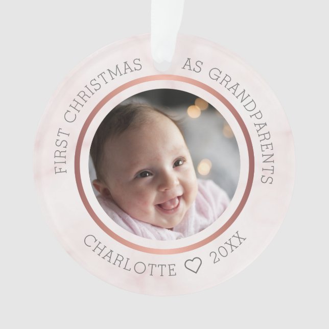 Erste Weihnachten als Großeltern Foto Rosa Marmor Ornament (Vorderseite)