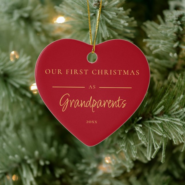 Erste Weihnachten als Großeltern Foto Rotes Orname Keramik Ornament (Baum)