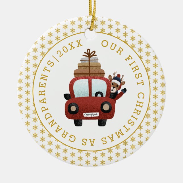 Erste Weihnachten als Großeltern Gold Glitzer Foto Keramik Ornament (Vorne)