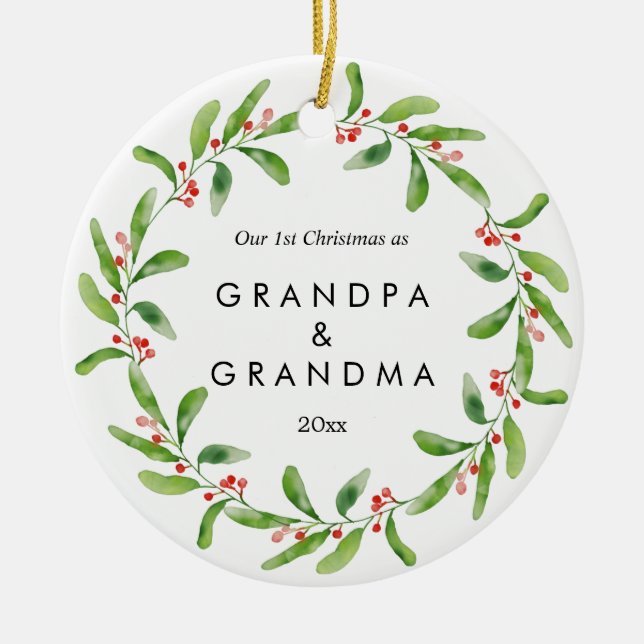 Erste Weihnachten als Großeltern Holly | Baby-Foto Keramik Ornament (Vorne)