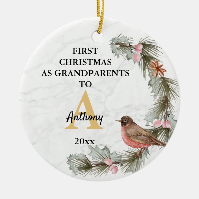 Erste Weihnachten als Großeltern im Individuelle N Keramik Ornament (Vorne)