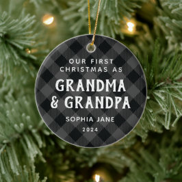 Erste Weihnachten als Großeltern Kariert rustikale Keramik Ornament