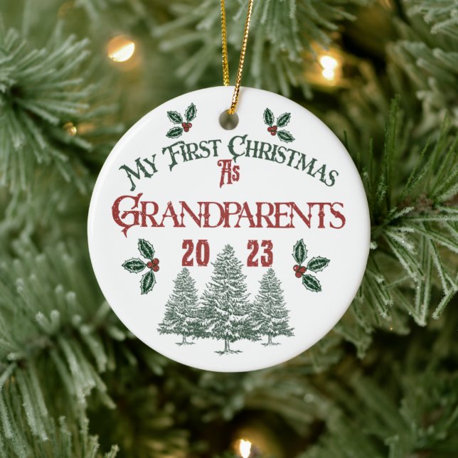 Erste Weihnachten als Großeltern Keramik Ornament (Baum)