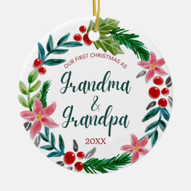 Erste Weihnachten als Großeltern Keramik Ornament (Vorne)