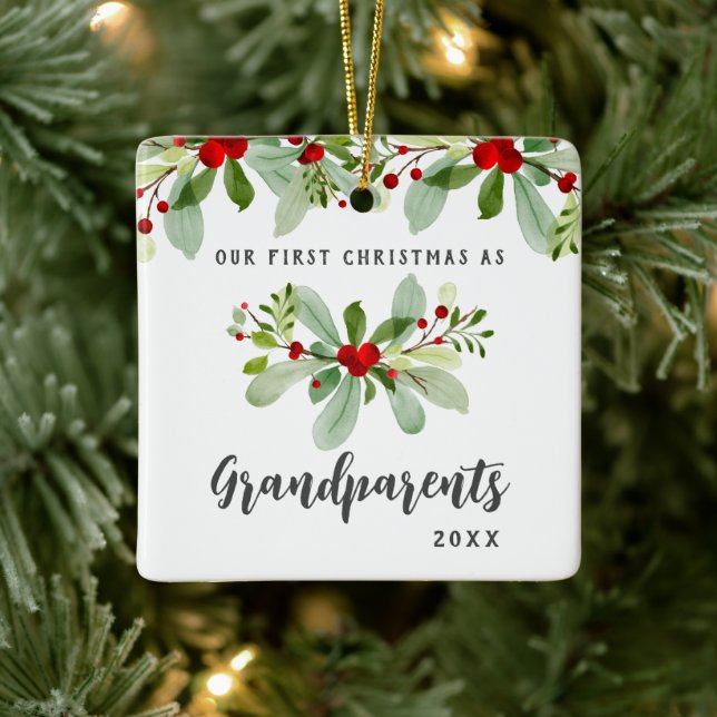 Erste Weihnachten als Großeltern Mistletoe Foto Keramikornament (Baum)