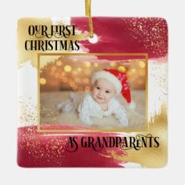 Erste Weihnachten als Großeltern Rot und Gold Keramikornament